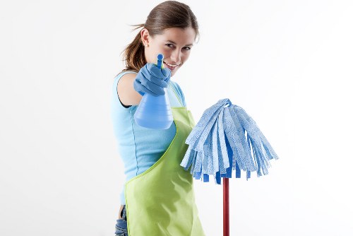Professional carpet cleaner working in a Highbury living room
