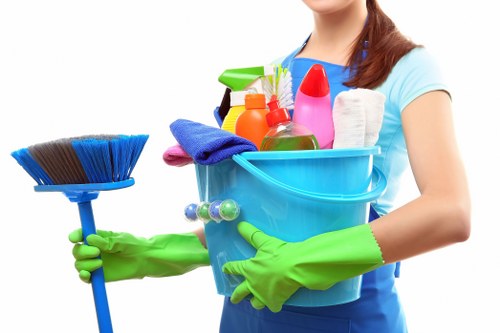 Local cleaner preparing supplies for a domestic cleaning visit in Highbury
